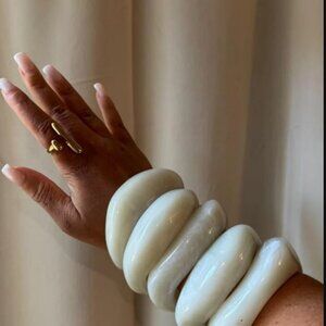 5 pc Ivory White Chunky Hand Polished Marble Resin Irregular Bangles